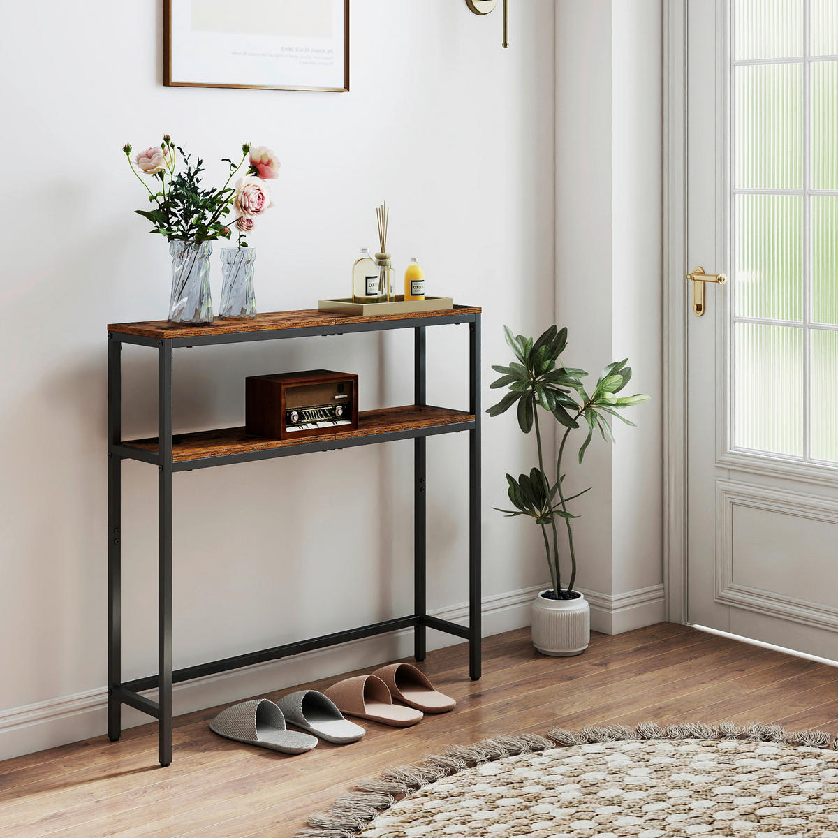 KONSOLENTISCH Schwarz, Dunkelbraun  - Dunkelbraun/Schwarz, Trend, Holzwerkstoff/Metall (80/20/80cm) - Boxxx