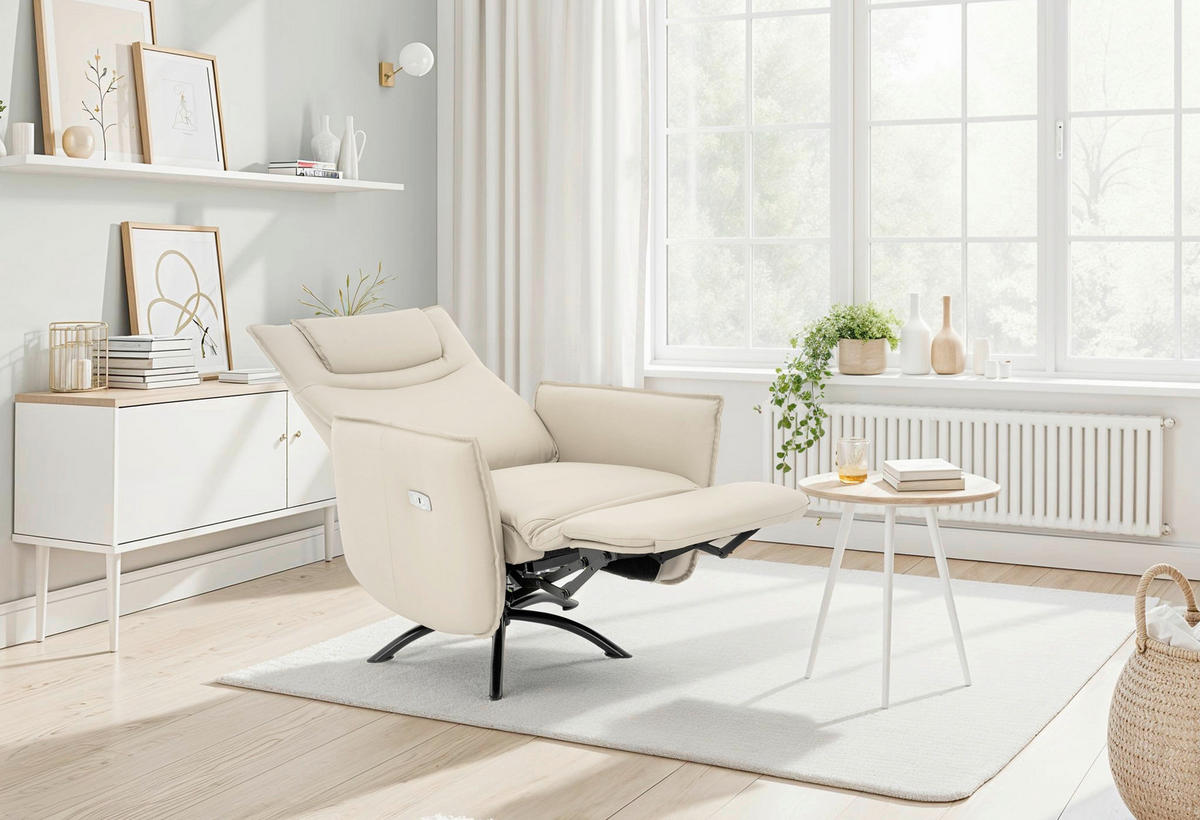 FERNSEHSESSEL  mit Lederlook Creme  - Creme/Schwarz, Design, Textil/Metall (74/80-156/116-83cm) - MID.YOU