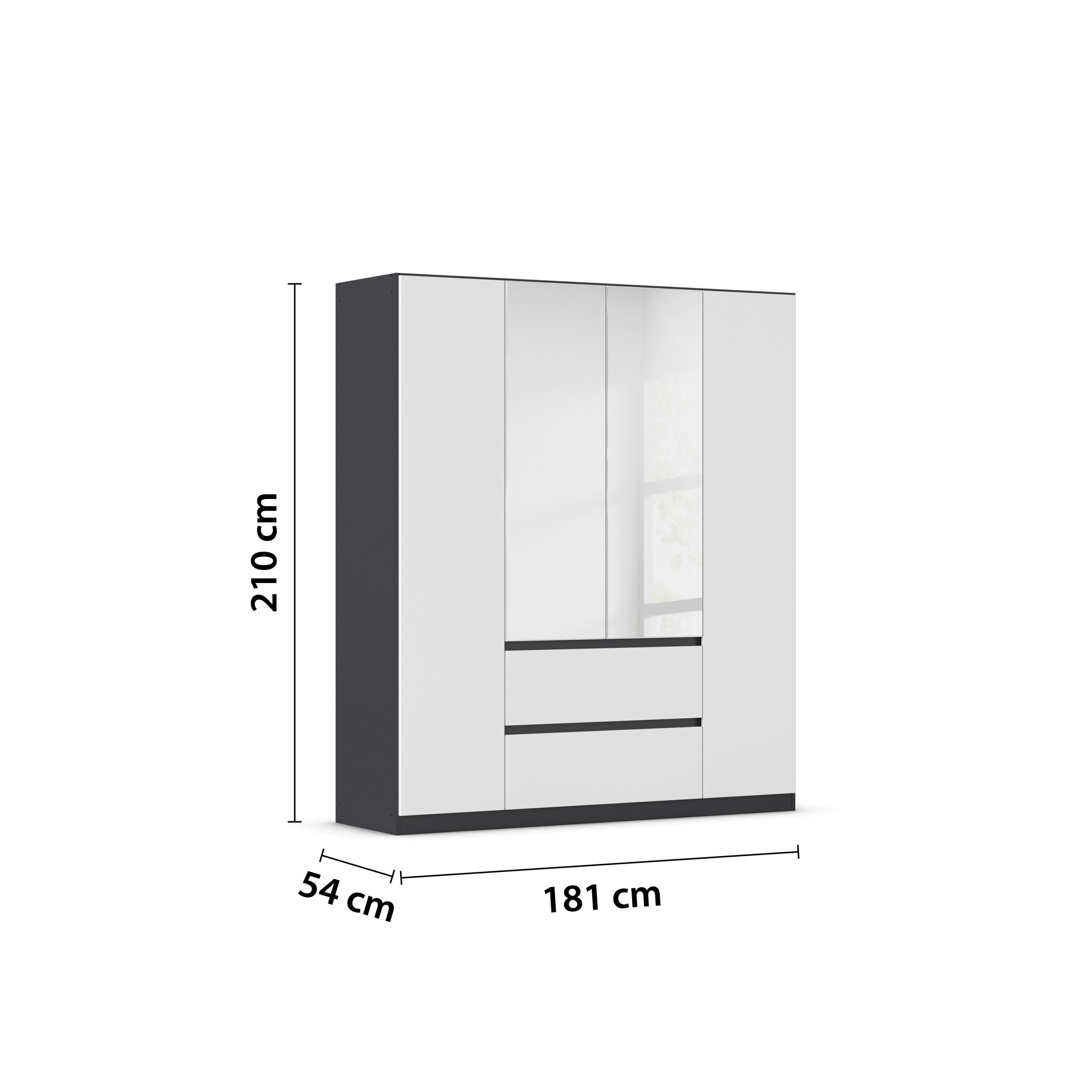 Thumbnail - Rauch Möbel Drehtürenschrank, Grau, Silber, Weiß, Holzwerkstoff, 3 Fächer, 2 Schublade(n) Schubladen, 181x210x54 cm, Bla...