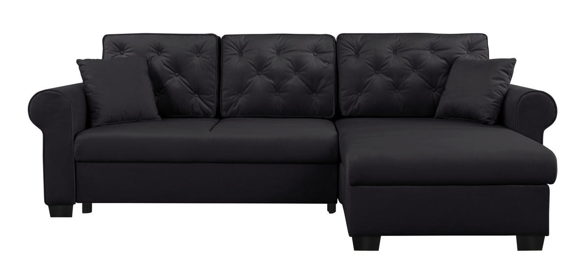 ECKSOFA in Schwarz  - Buchefarben/Schwarz, Design, Holz/Textil (266/161cm) - MID.YOU