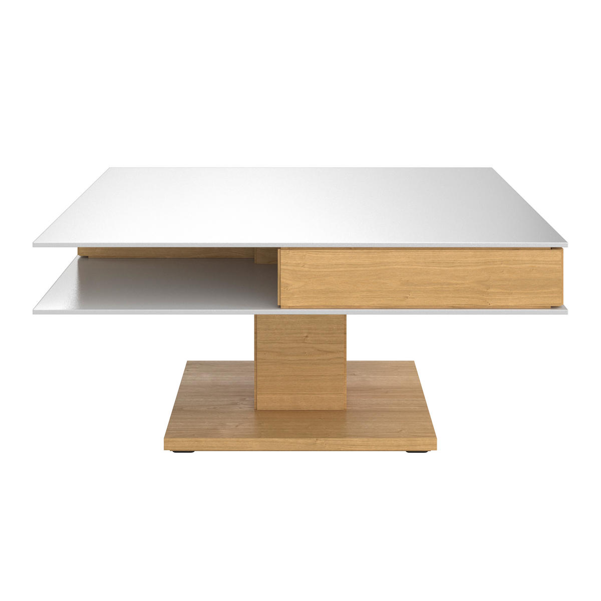COUCHTISCH Wildeiche furniert, massiv Farbglas 90/90/43 cm quadratisch Weiß, Eichefarben  - Eichefarben/Weiß, Design, Glas/Holz (90/90/43cm) - Voglauer