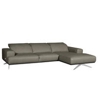 ECKSOFA Grau Echtleder Rücken echt, Kopfteilverstellung  - Chromfarben/Grau, Design, Leder/Metall (295/187cm) - Livetastic