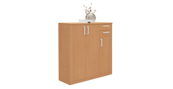 KOMMODE , 106/110/36 cm, 2 Schublade(n)  - Silberfarben/Buchefarben, Basics, Holzwerkstoff (106/110/36cm) - Xora