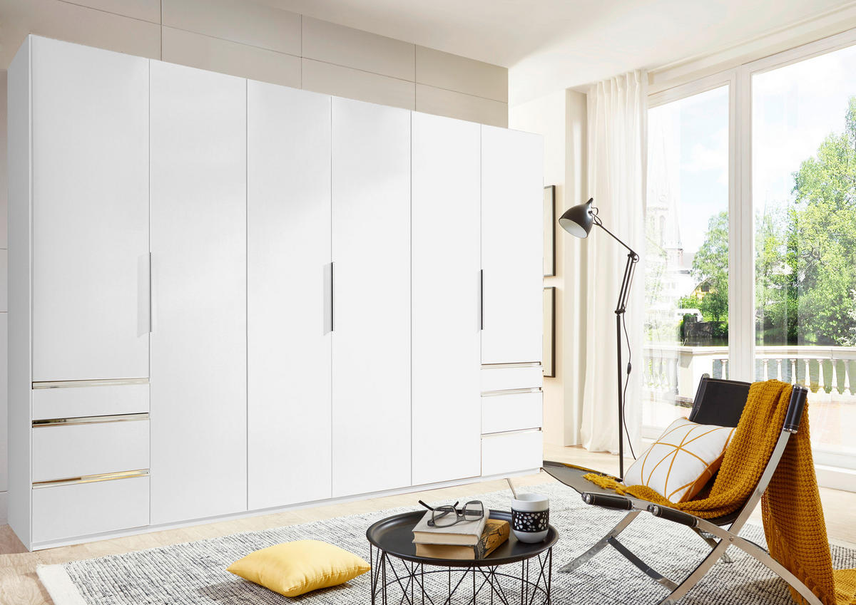 GARDEROB MED GÅNGJÄRN 300/236/58 cm 6-dörrar - vit/kromfärg, Modern, trämaterial (300/236/58cm) - MID.YOU