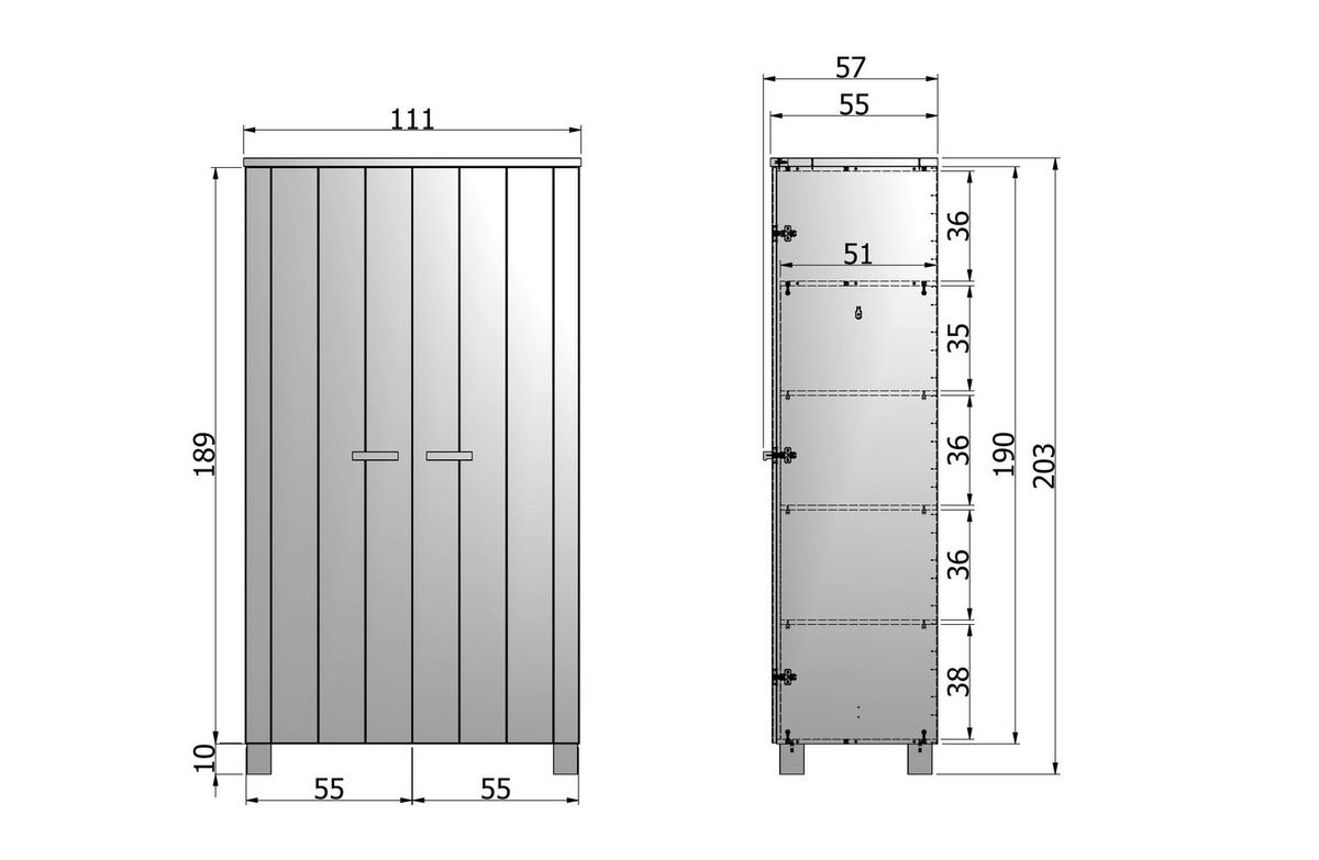 GARDEROBENSCHRANK Dennis  in 111/202/55 cm  - Dunkelgrau/Grau, Design, Holz (111/202/55cm) - Livetastic
