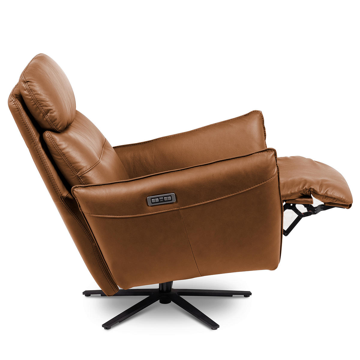 RELAXSESSEL in Leder Cognac  - Cognac/Schwarz, Design, Leder/Metall (77/107/88cm) - Livetastic