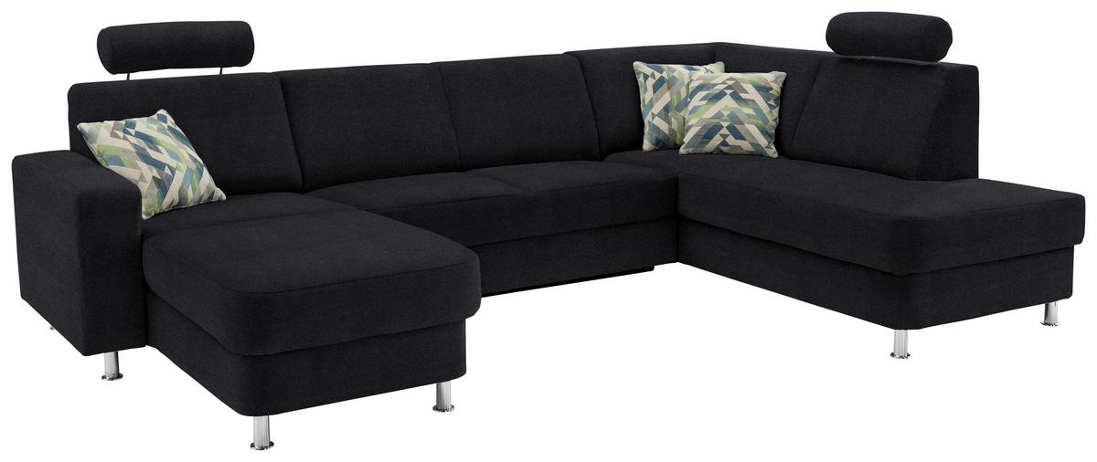 WOHNLANDSCHAFT Schwarz Chenille  - Chromfarben/Schwarz, Design, Kunststoff/Textil (165/301/198cm) - Xora