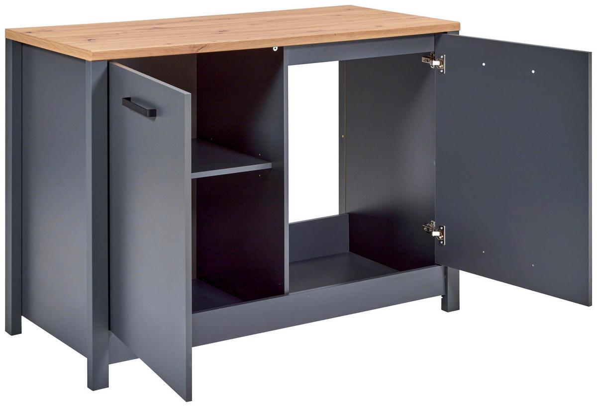 BÄNKSKÅP FÖR DISKHO 130,3/92/60 cm  i antracit, ek Artisan  - svart/ek Artisan, Modern, metall/trämaterial (130,3/92/60cm) - home24