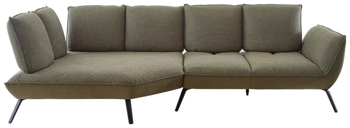 ECKSOFA in Flachgewebe Olivgrün  - Schwarz/Olivgrün, Design, Textil/Metall (169/320cm) - Moderano