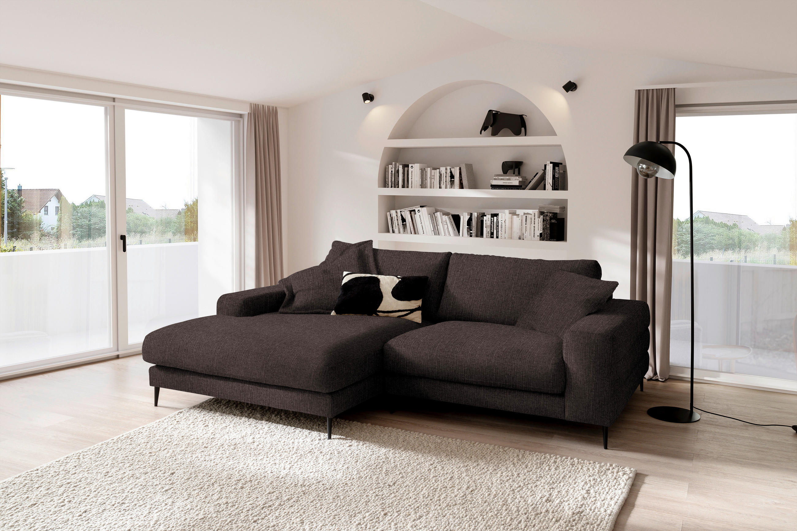 ECKSOFA in Flachgewebe Mokka  - Schwarz/Mokka, Design, Textil/Metall (177/253cm) - Dieter Knoll