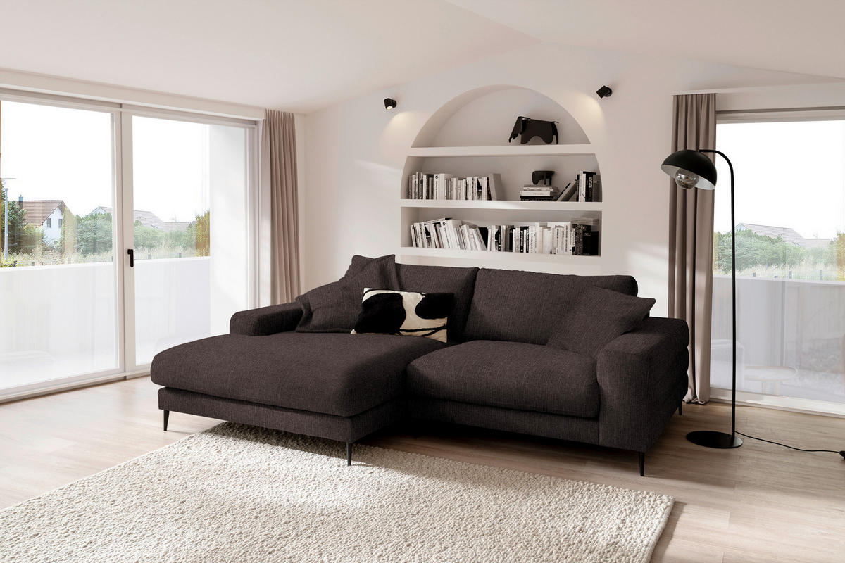ECKSOFA in Flachgewebe Mokka  - Schwarz/Mokka, Design, Textil/Metall (177/253cm) - Dieter Knoll