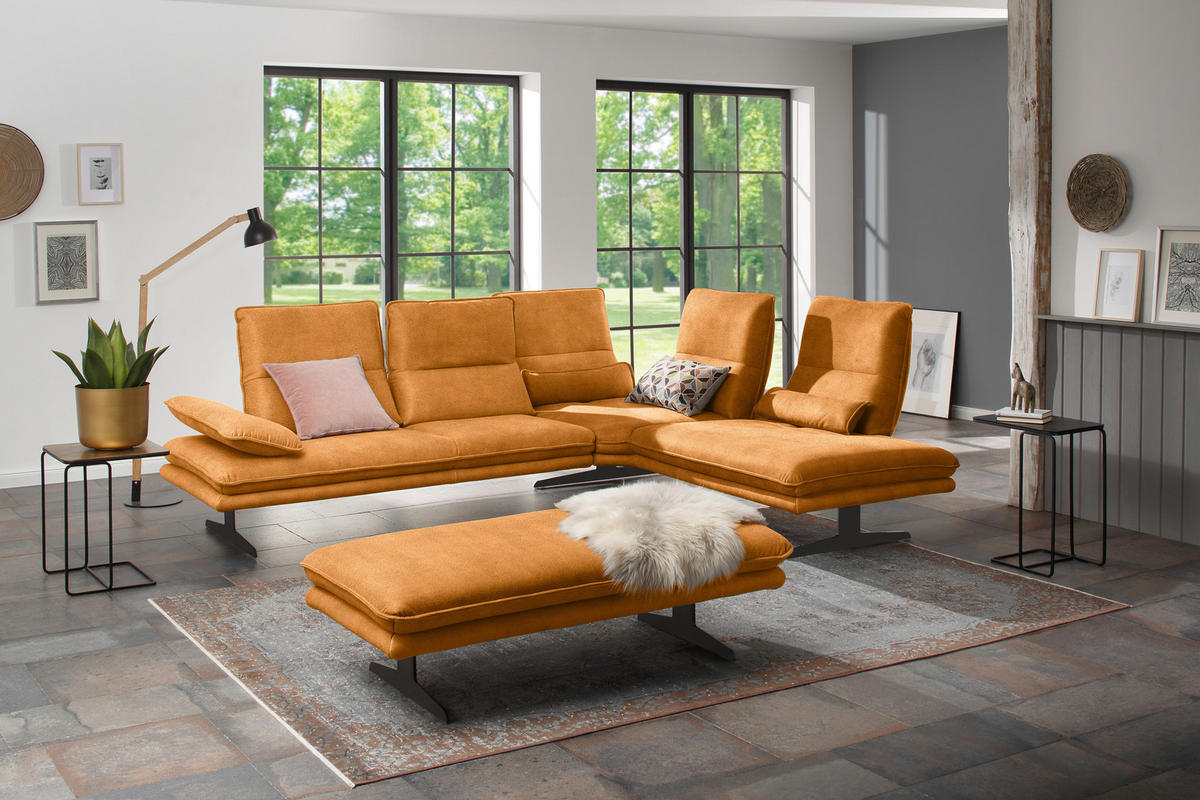 ECKSOFA in Mikrofaser Orange  - Schwarz/Orange, Design, Textil/Metall (284/224cm) - Chilliano