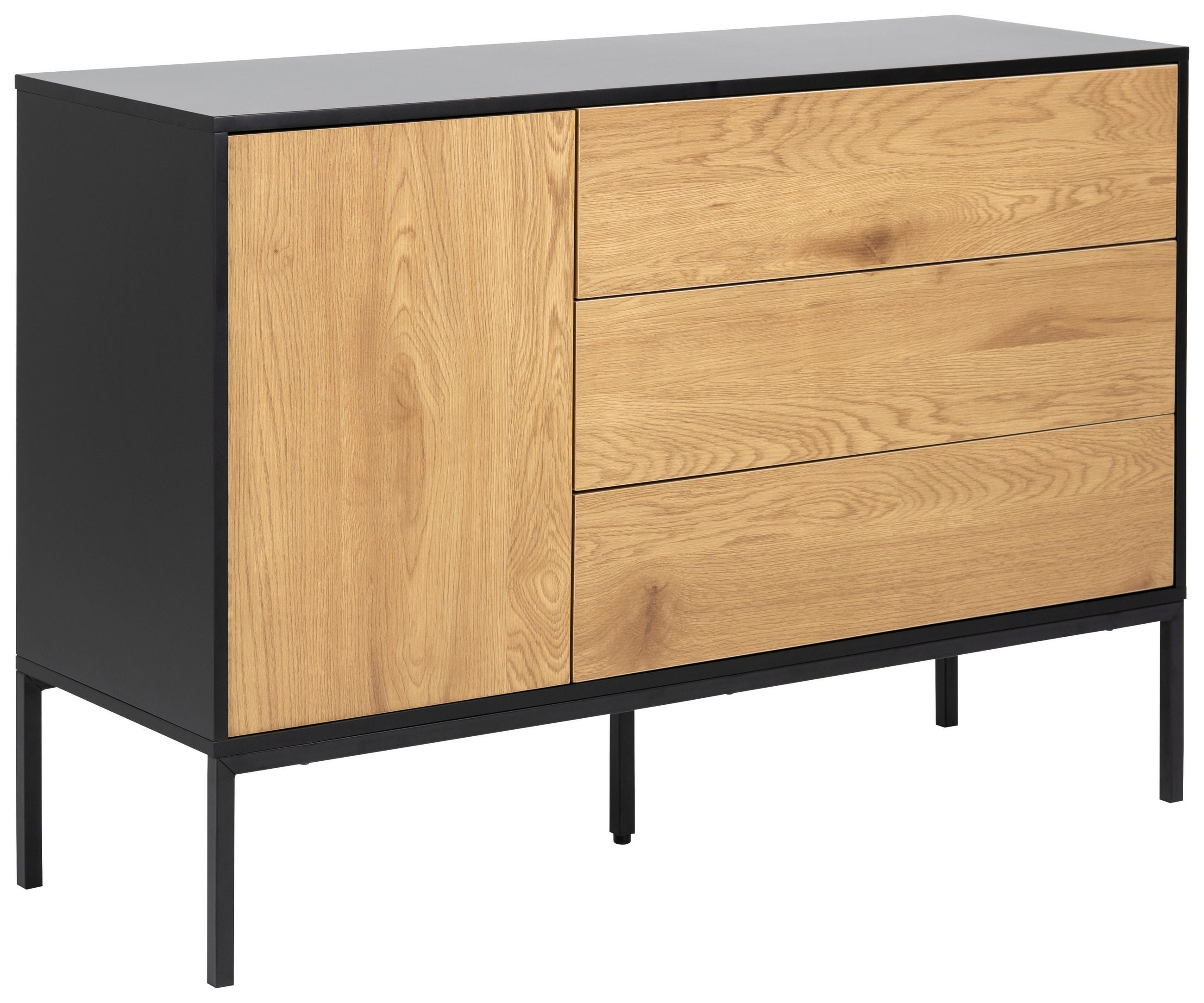 XXXLutz Kommode Seaford Schwarz, Wildeiche 120x82x40 cm