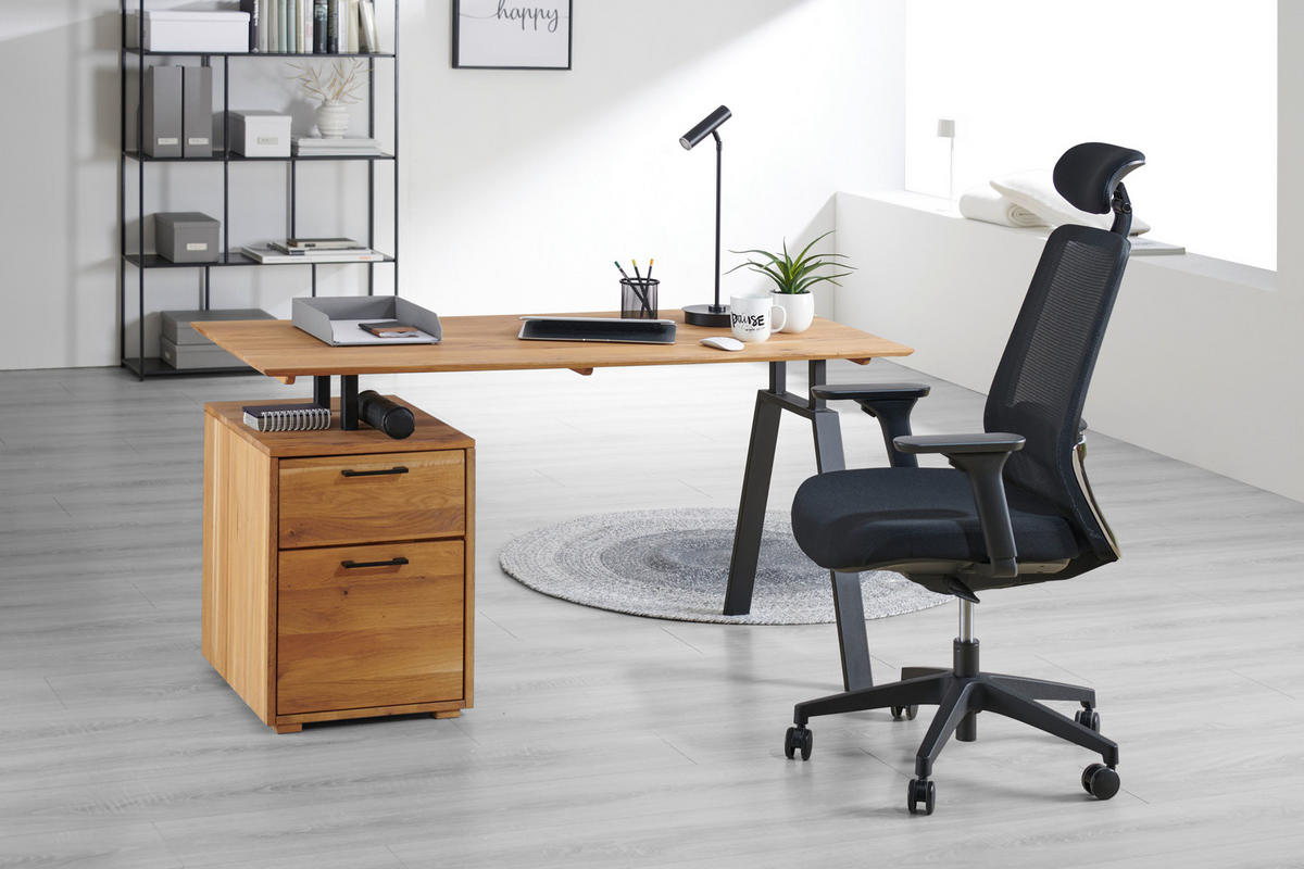 ÍRÓASZTAL  - tölgyfa színű/fekete, Konventionell, műanyag/fa (140/65/75cm) - Linea Natura