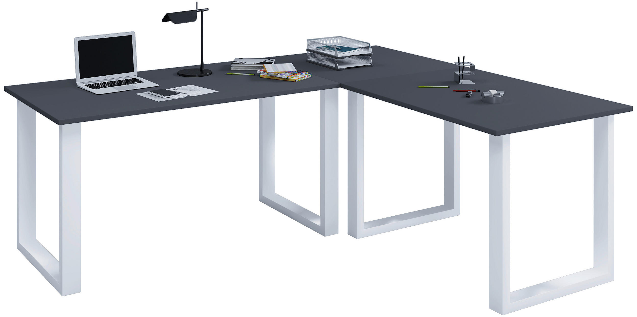 HÖRNSKRIVBORD 160/160/76 cm  in antracit, silver  - silver/antracit, Design, metall/trämaterial (160/160/76cm) - MID.YOU