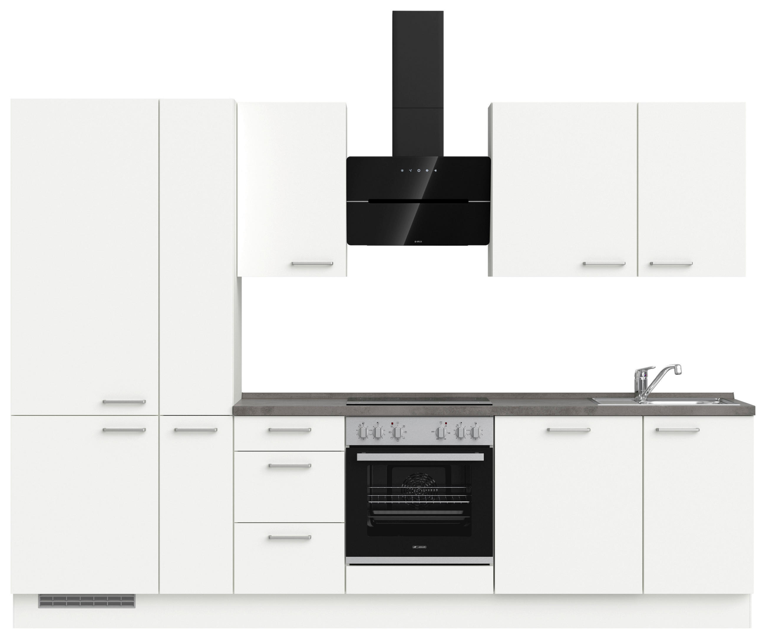 KÜCHENLEERBLOCK 300 cm   in Grau, Weiß  - Edelstahlfarben/Weiß, MODERN, Holzwerkstoff/Metall (300cm) - Nobilia