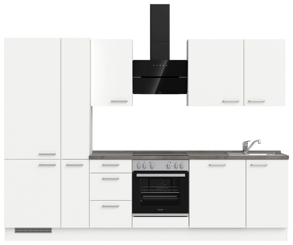 Bucătărie Fără Electrocasnice  - alb/culoare inox, Modern, metal/material pe bază de lemn (300cm) - Nobilia