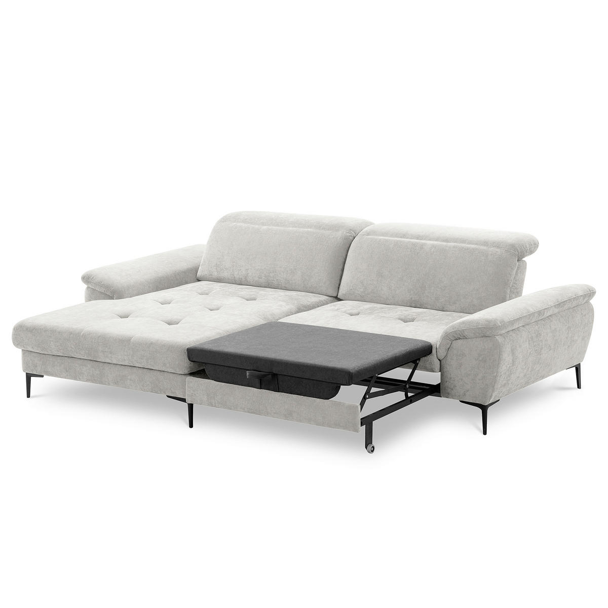 ECKSOFA PRADO Grau Webstoff Bettkasten, Kopfteilverstellung, Sitztiefenverstellung  - Schwarz/Grau, Design, Textil/Metall (195/268cm) - Livetastic