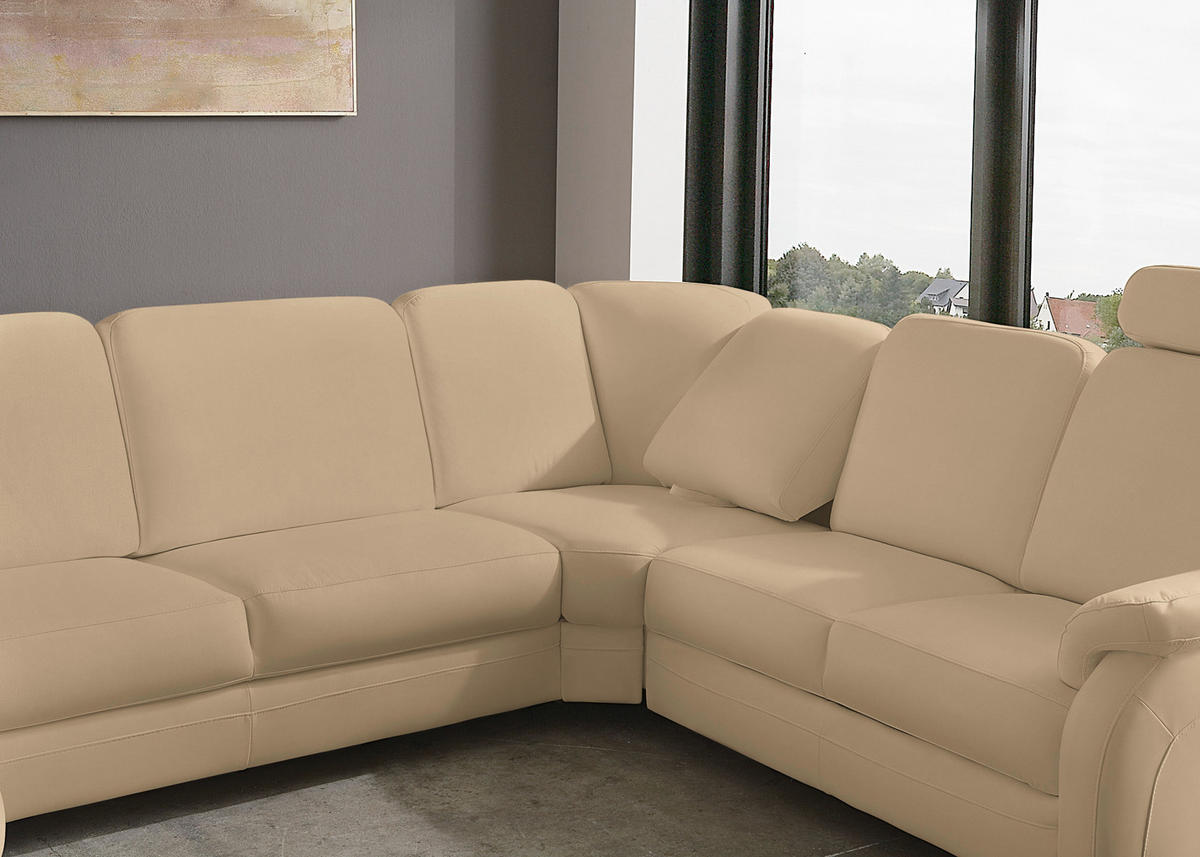 WOHNLANDSCHAFT Echtleder Beige  - Beige/Alufarben, Konventionell, Leder/Metall (165/329/239cm) - Beldomo Premium