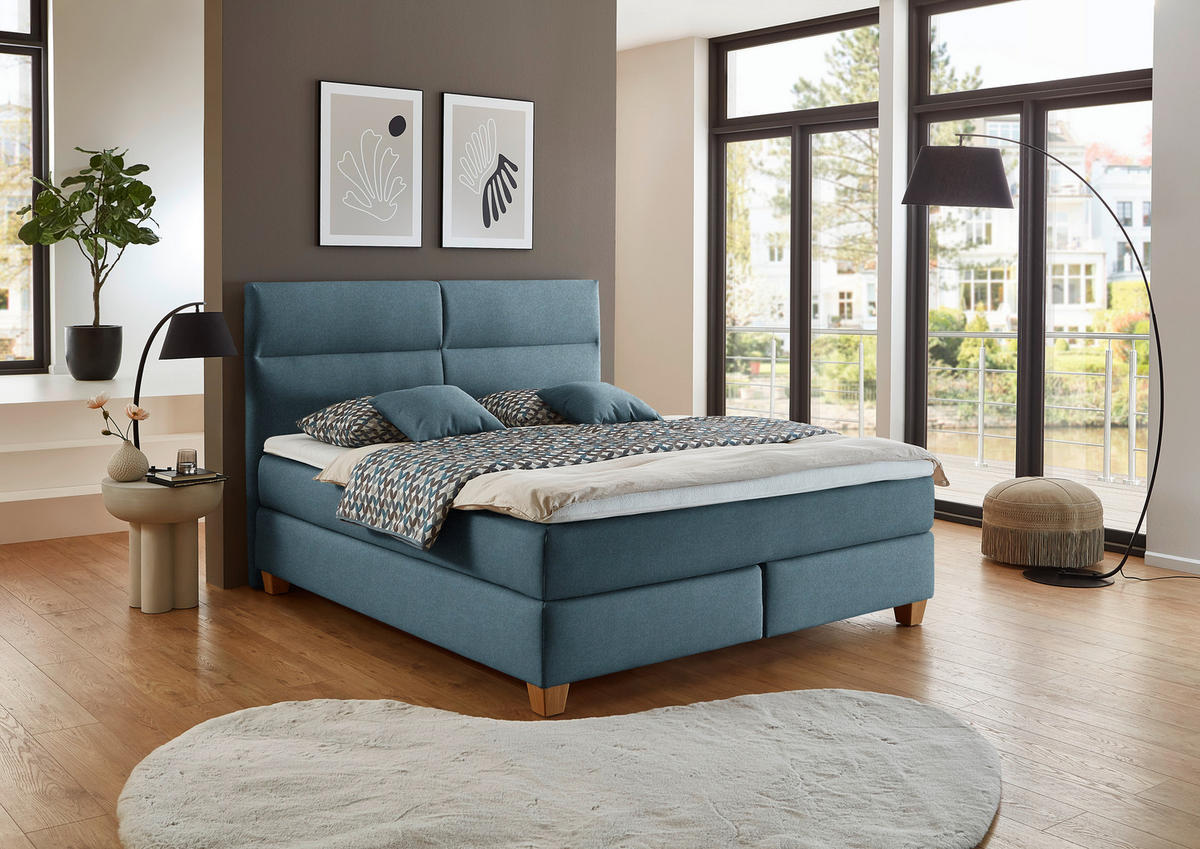 BOXSPRINGBETT 180/200 cm  in Blau  - Blau/Naturfarben, MODERN, Holz/Textil (180/200cm) - Beldomo - Sleep