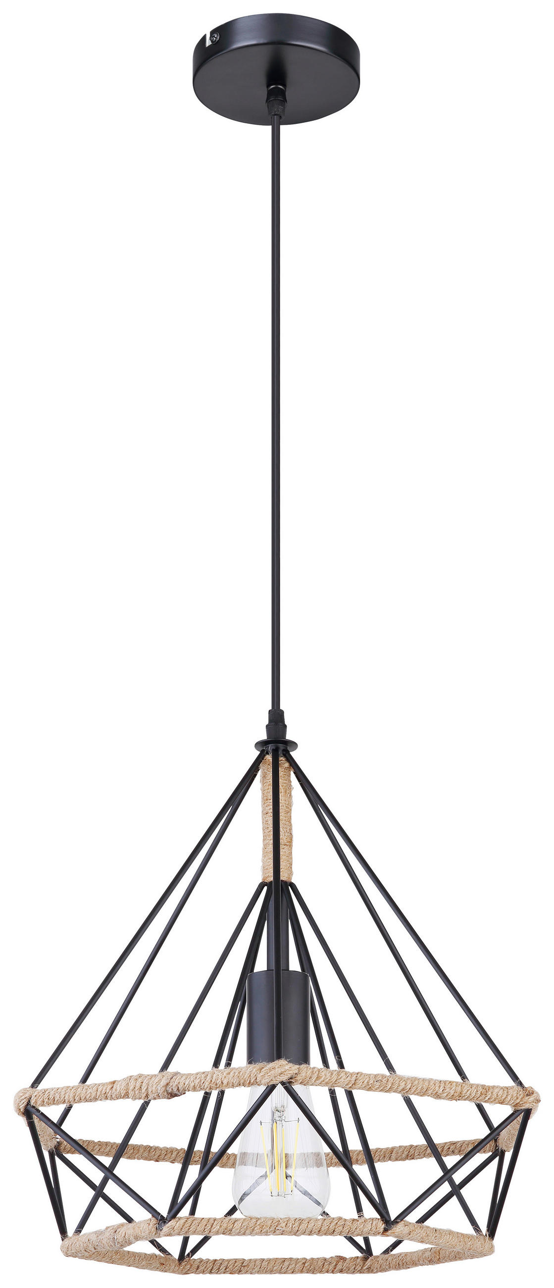 Lustră 38/150 cm  - culoare natur/negru, Lifestyle, materiale naturale/metal (38/150cm)