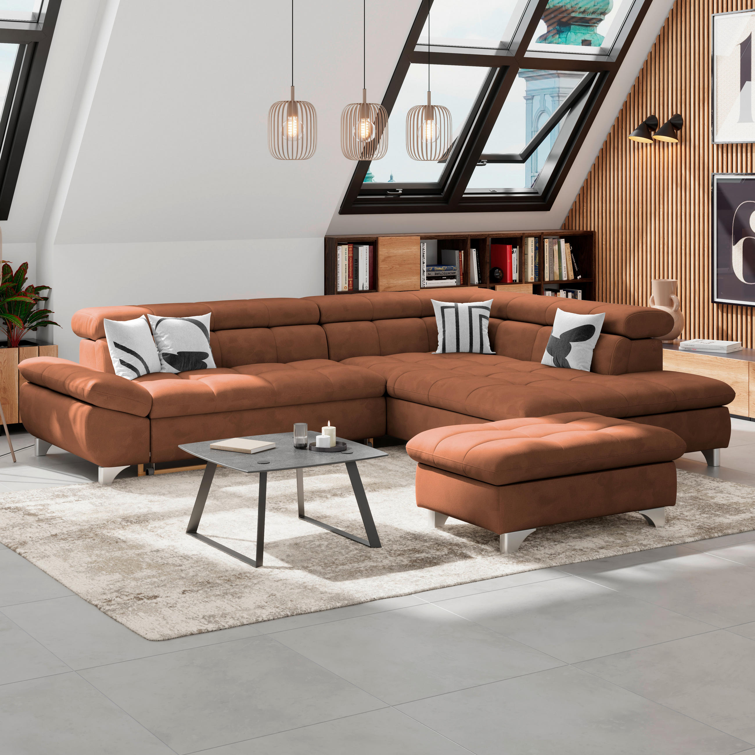 HOCKER Chenille Cognac  - Chromfarben/Cognac, KONVENTIONELL, Textil/Metall (108/46/108cm) - Livetastic