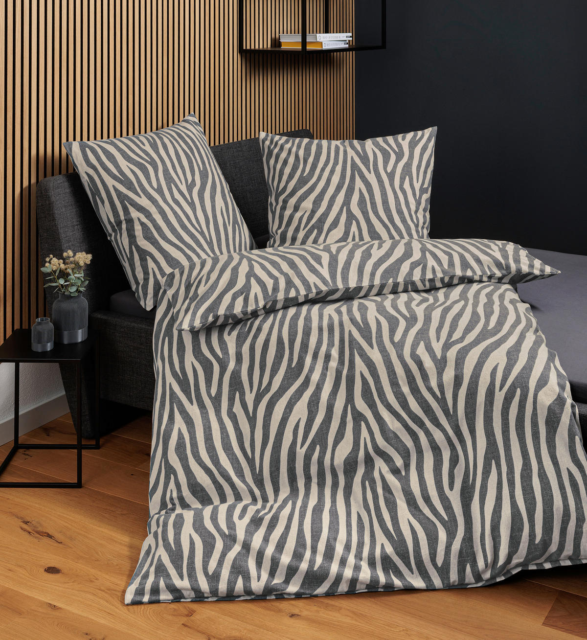 BETTWÄSCHE 2-teilig Biber 135/200 cm  - Anthrazit, Design, Textil (135/200cm) - Janine
