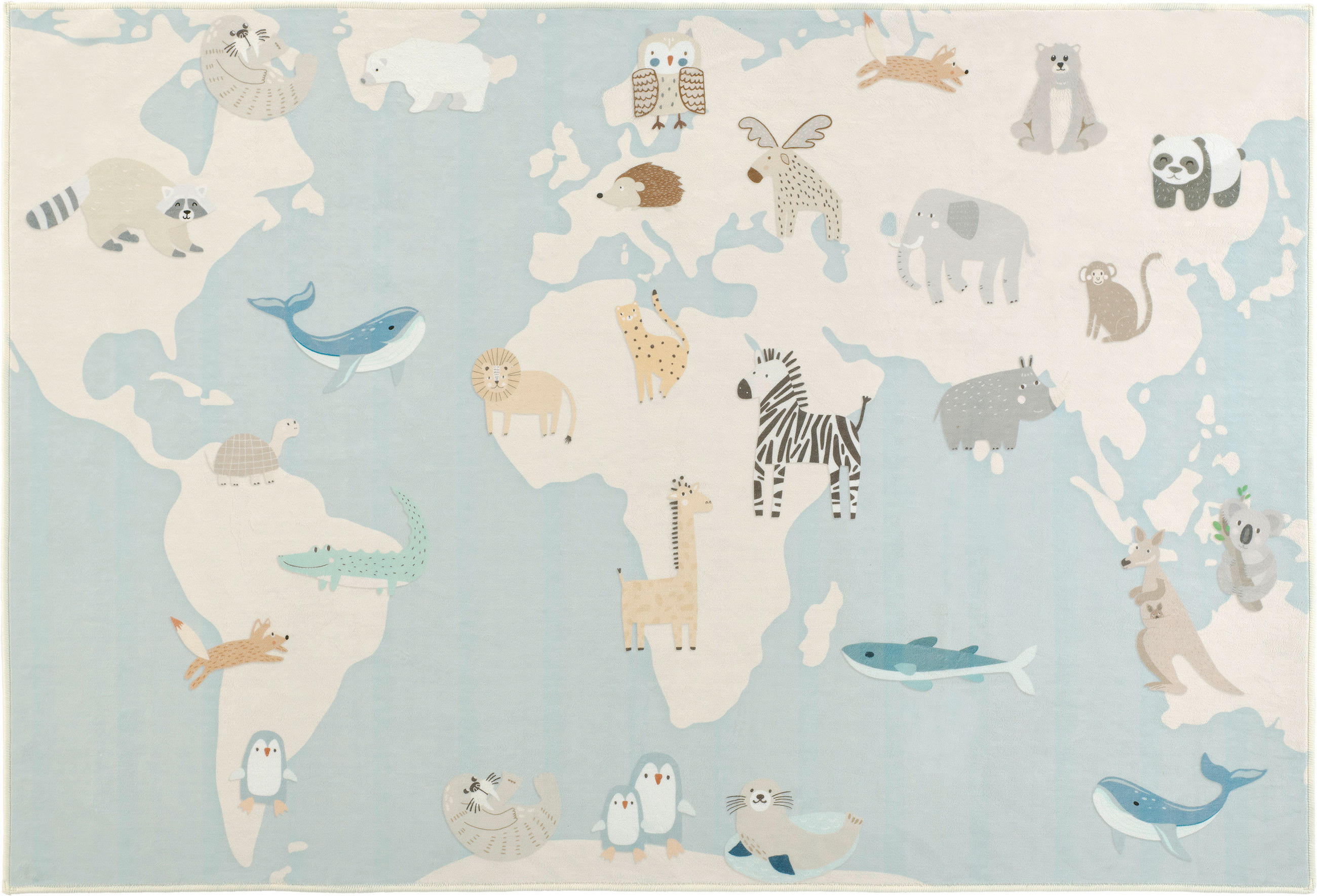 Lindorug Kinderteppich Living Zoonia Creme, Mehrfarbig, Pastellblau 120x180 cm
