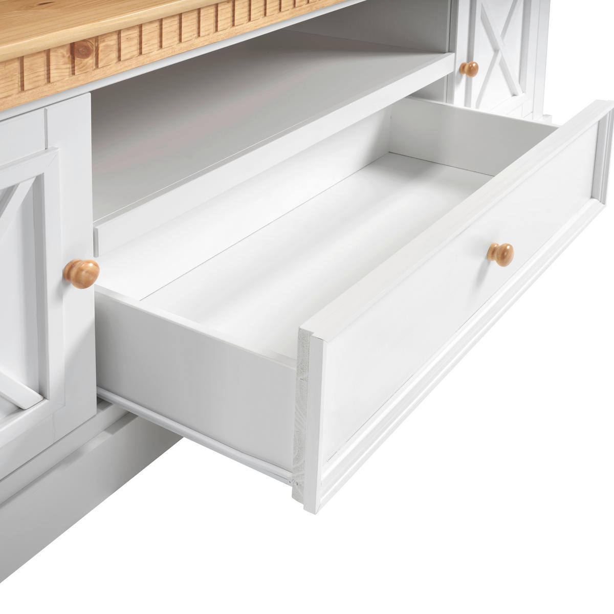 LOWBOARD 191/64/55 cm  - Naturfarben/Weiß, ROMANTIK / LANDHAUS, Holz (191/64/55cm) - MID.YOU