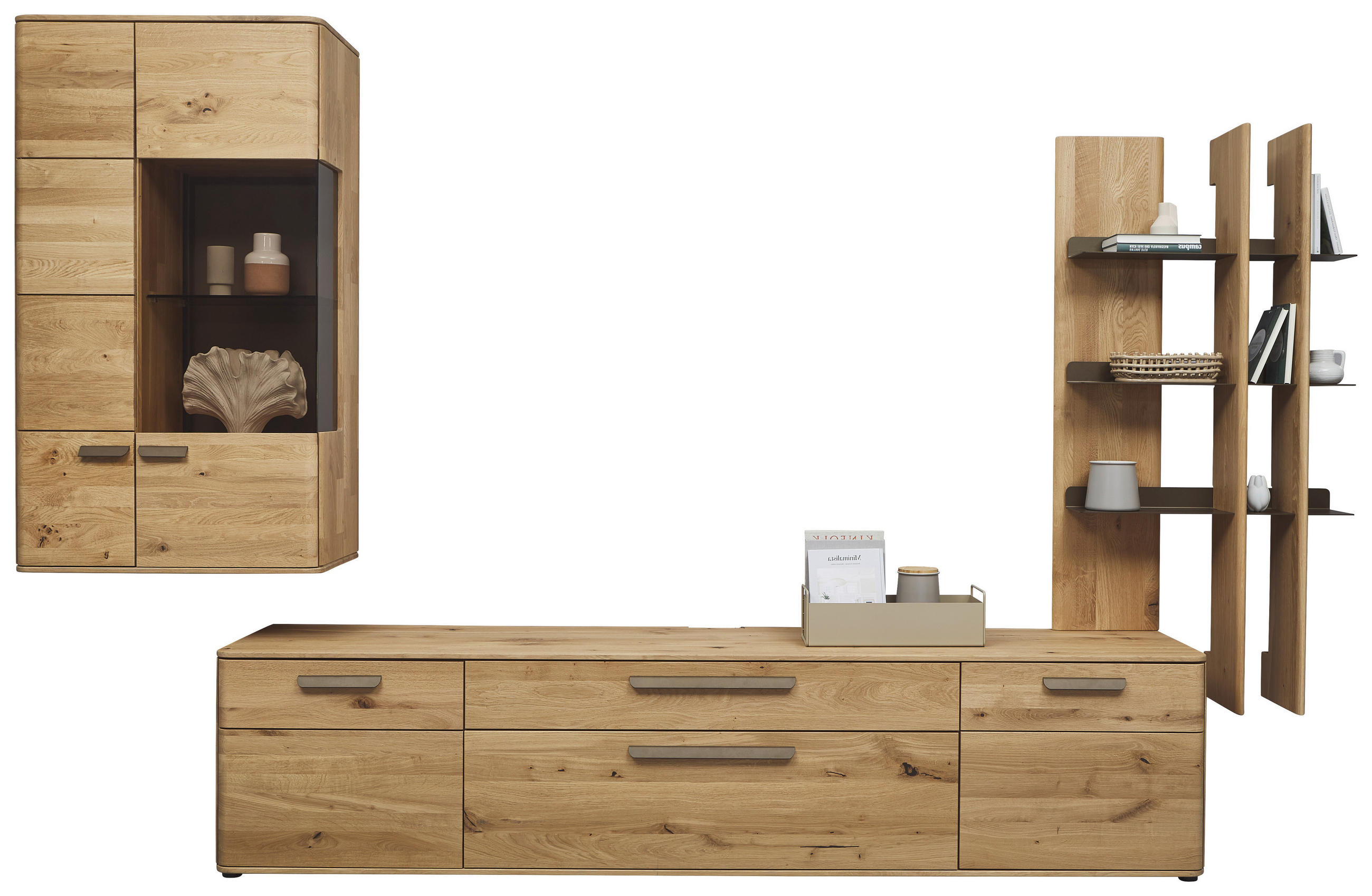 WOHNWAND  Bronzefarben, Wildeiche 340,1/214/45,2 cm  - Wildeiche/Schwarz, Natur, Glas/Holz (340,1/214/45,2cm) - Valnatura