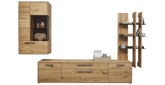 WOHNWAND  in Bronzefarben, Wildeiche  340,1/214/45,2 cm  - Wildeiche/Schwarz, Natur, Glas/Holz (340,1/214/45,2cm) - Valnatura