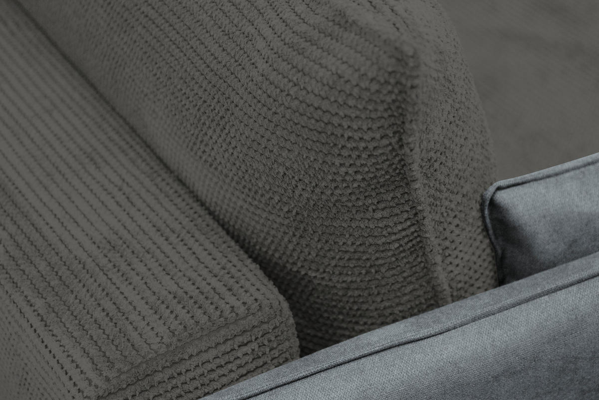 SCHLAFSOFA  mit Liegefunktion, Rücken echt Cord, Flachgewebe Grau  - Schwarz/Grau, KONVENTIONELL, Textil/Metall (223/72/100cm) - Carryhome