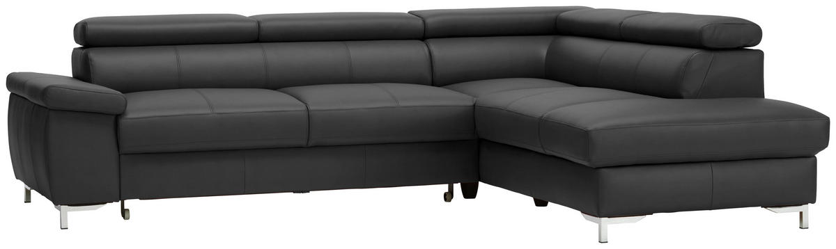 ECKSOFA in Echtleder Schwarz  268/213 cm  - Chromfarben/Schwarz, Design, Leder/Metall (268/213cm) - Stylife