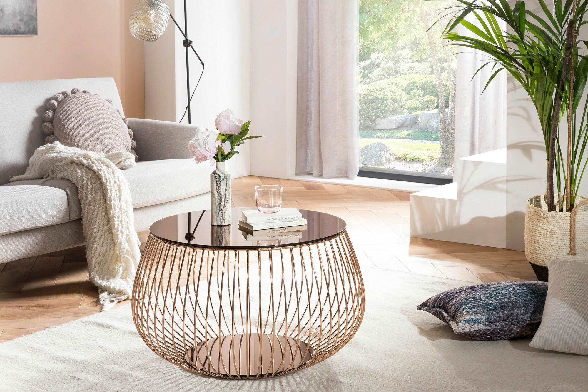 COUCHTISCH Kristallglas, Farbglas 72/72/42 cm rund Roségold  - Roségold, Design, Glas/Metall (72/72/42cm) - Livetastic