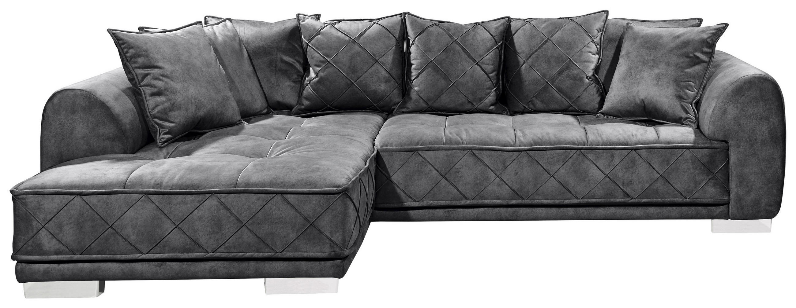 ECKSOFA  Mikrovelours Anthrazit  - Anthrazit/Silberfarben, Basics, Holzwerkstoff/Kunststoff (194/319cm) - MID.YOU