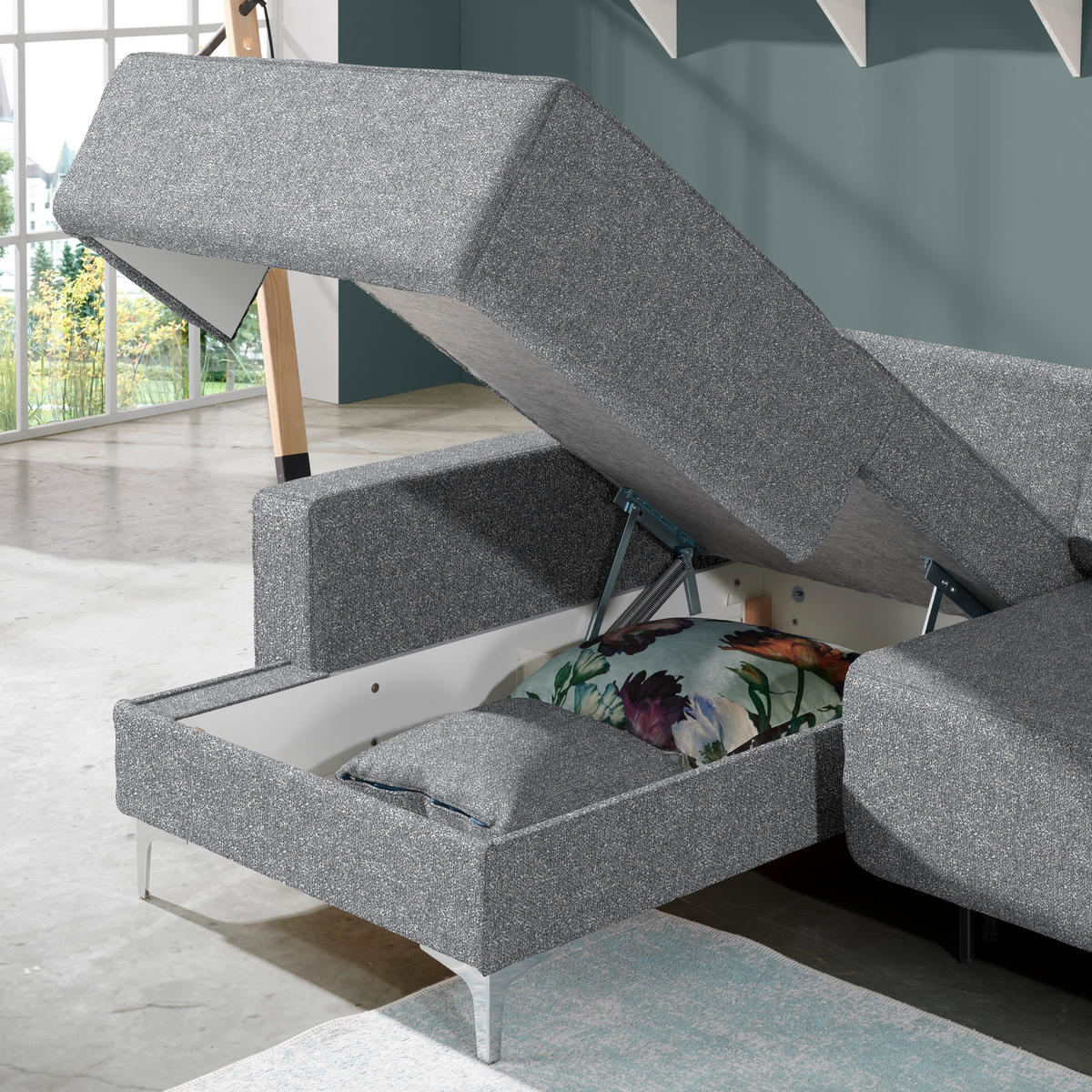 ECKSOFA  in Mikrovelours Grau  160/248 cm  - Alufarben/Grau, Design, Textil/Metall (160/248cm) - Sedda