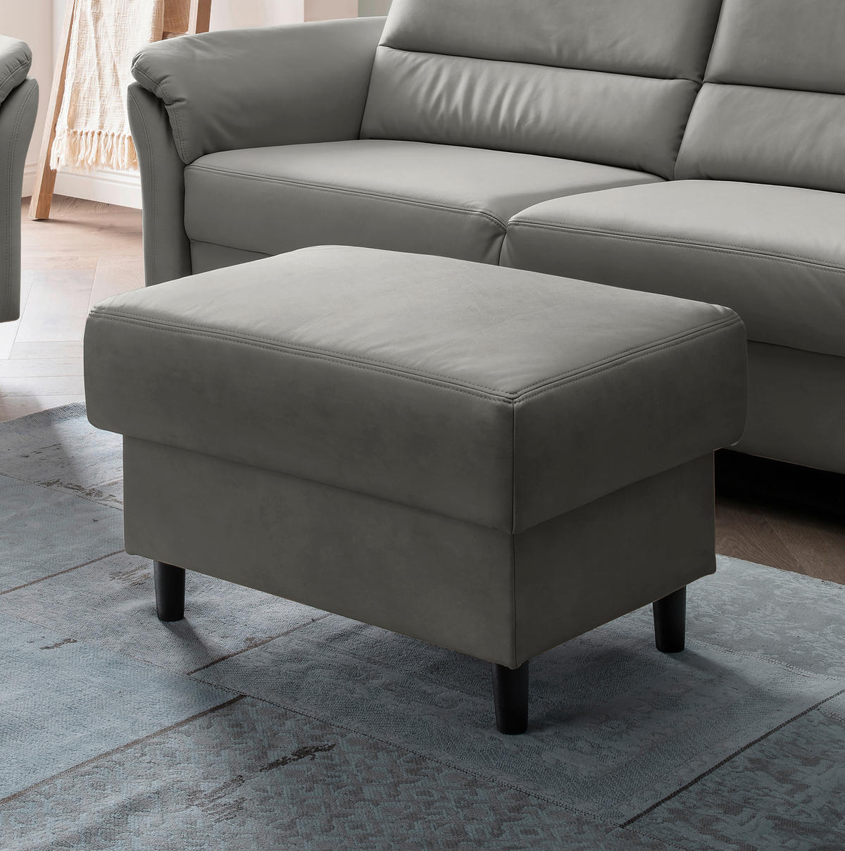 HOCKER in Textil Grau  - Schwarz/Grau, Modern, Holz/Textil (76/46/55cm) - Livetastic