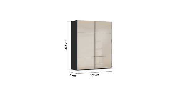 SCHWEBETÜRENSCHRANK 162/223/68 cm 2-türig Schwarz, Champagner - Champagner/Schwarz, KONVENTIONELL, Glas/Holzwerkstoff (162/223/68cm) - Novel