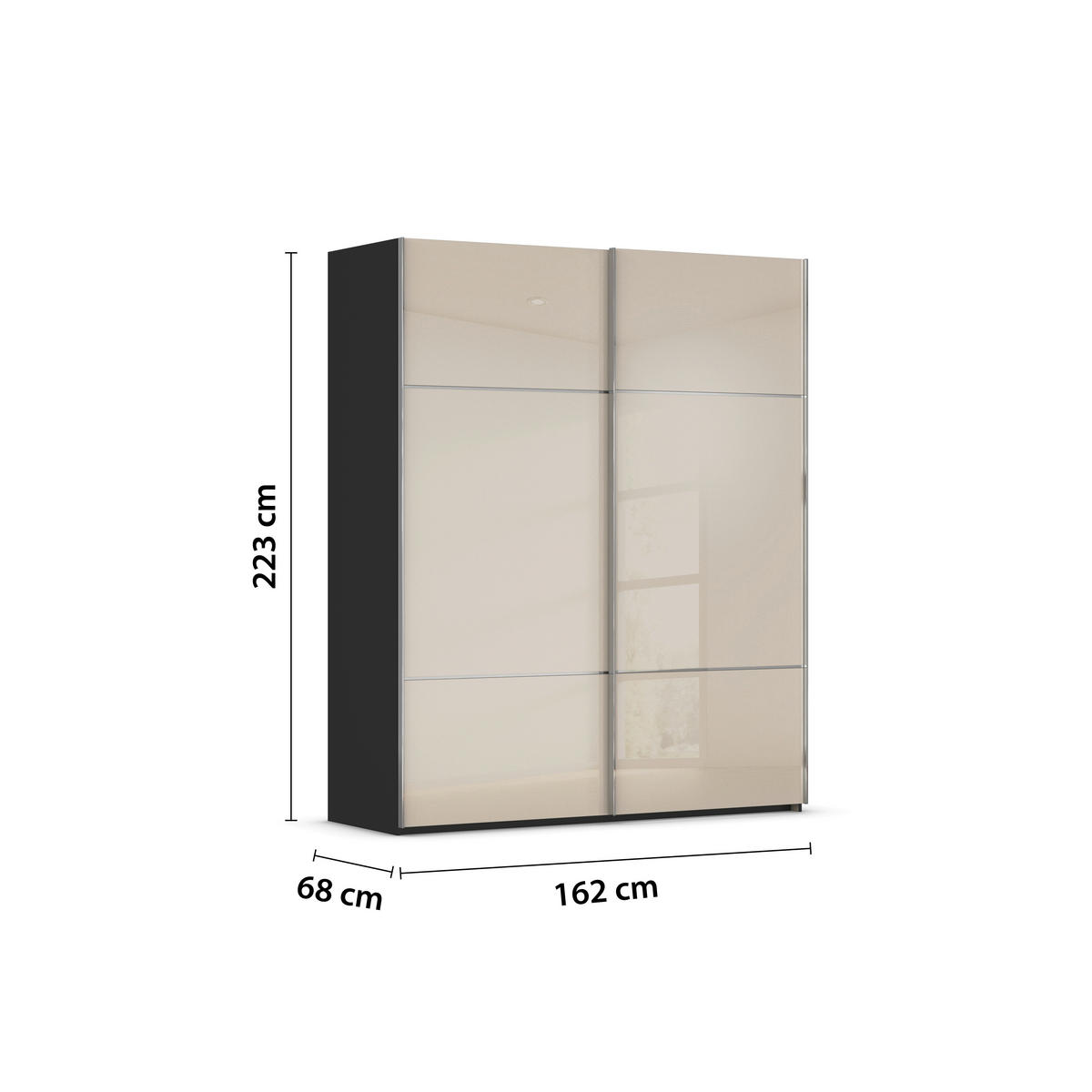 SCHWEBETÜRENSCHRANK  in Schwarz, Champagner  - Champagner/Schwarz, KONVENTIONELL, Glas/Holzwerkstoff (162/223/68cm) - Novel