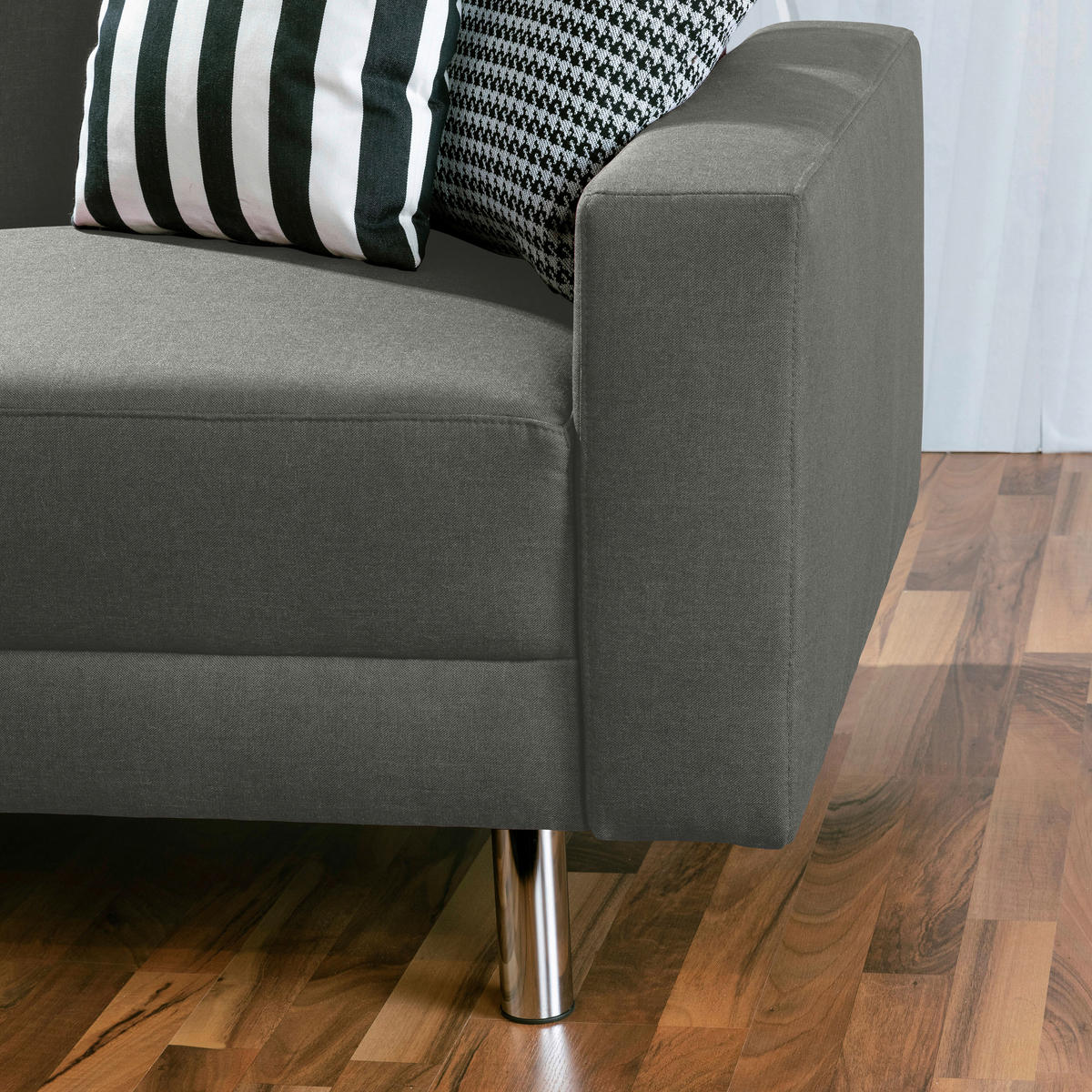 ECKSCHLAFSOFA inkl. Hocker in Hellgrau Textil   - Chromfarben/Hellgrau, Konventionell, Textil/Metall (152/230cm) - Max Winzer