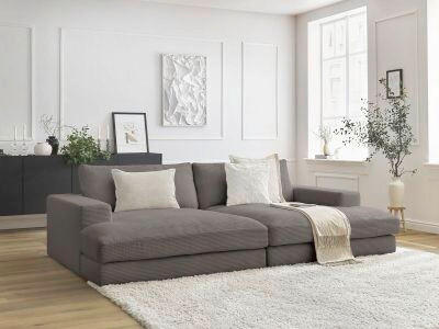 BIGSOFA LEONARD Cord Taupe  - Taupe/Schwarz, MODERN, Kunststoff/Textil (274/77/159cm)