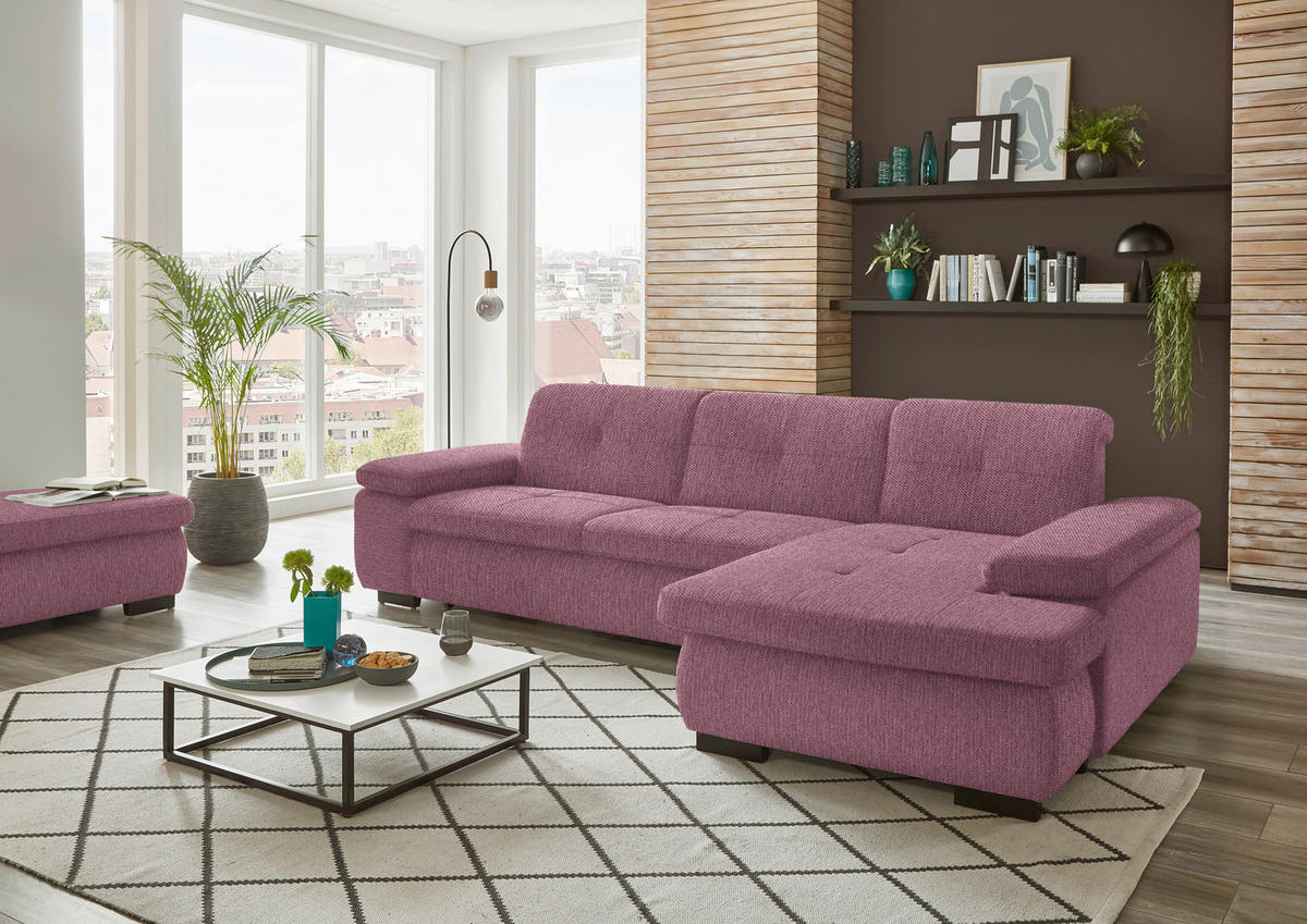ECKSOFA in Flachgewebe Bordeaux  297/174 cm  - Bordeaux/Schwarz, Design, Textil/Metall (297/174cm) - Beldomo Style