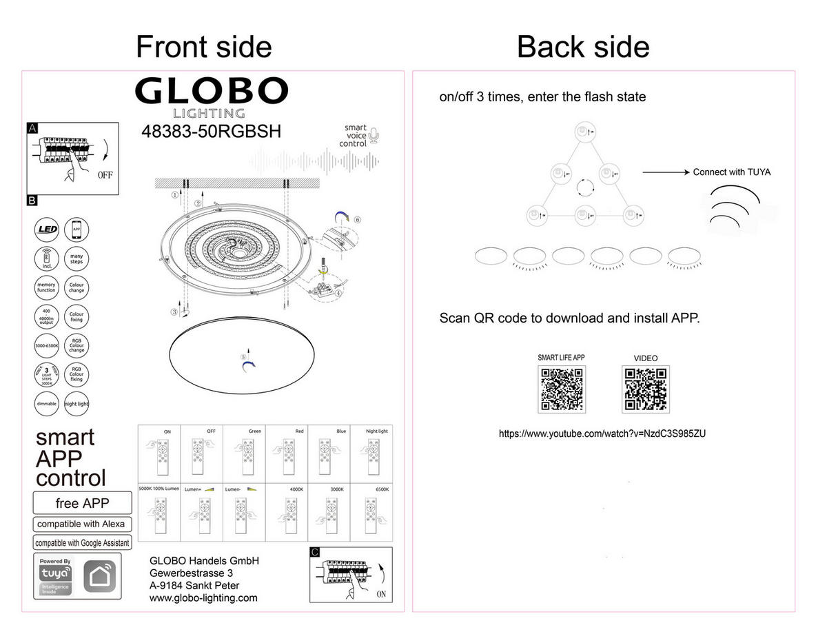 LED-DECKENLEUCHTE Rena  Smart 70/8 cm   - Opal/Weiß, Basics, Kunststoff/Metall (70/8cm) - Globo
