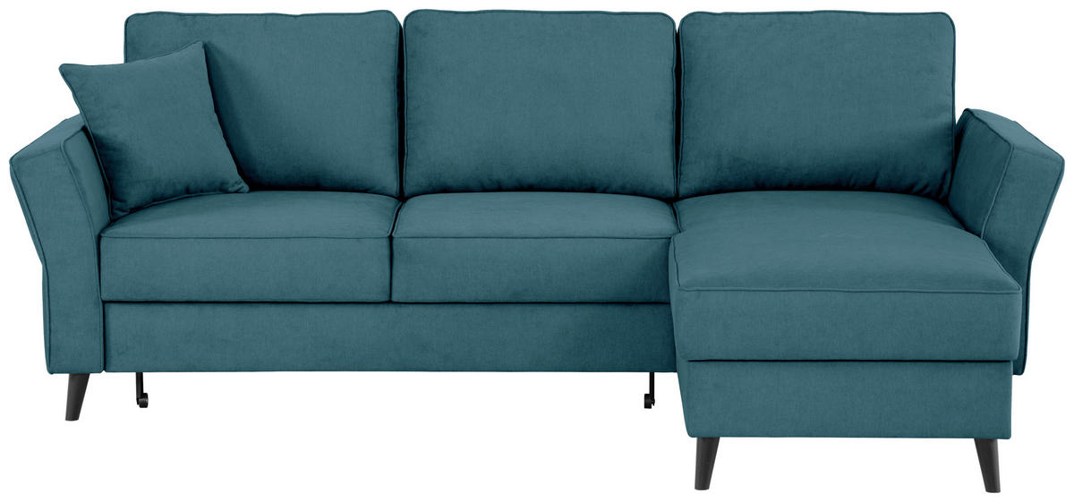 ECKSOFA in Velours Petrol  - Petrol/Schwarz, KONVENTIONELL, Holz/Textil (244/159cm) - Carryhome