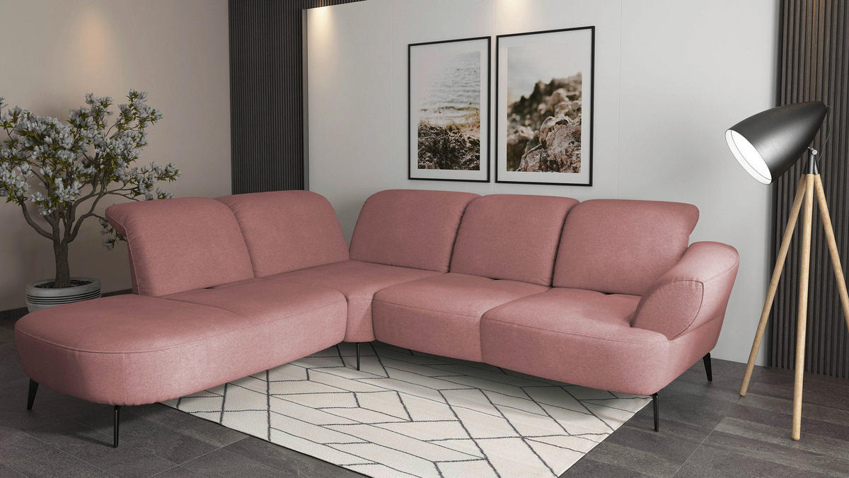 ECKSOFA in Mikrofaser Altrosa  - Schwarz/Altrosa, Modern, Textil/Metall (270/302cm) - Sit & More