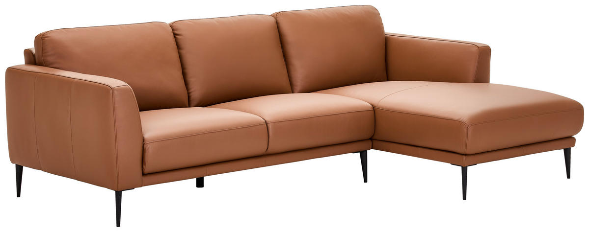 ECKSOFA Echtleder Cognac  - Cognac/Schwarz, Modern, Leder/Metall (253/160cm) - Novel