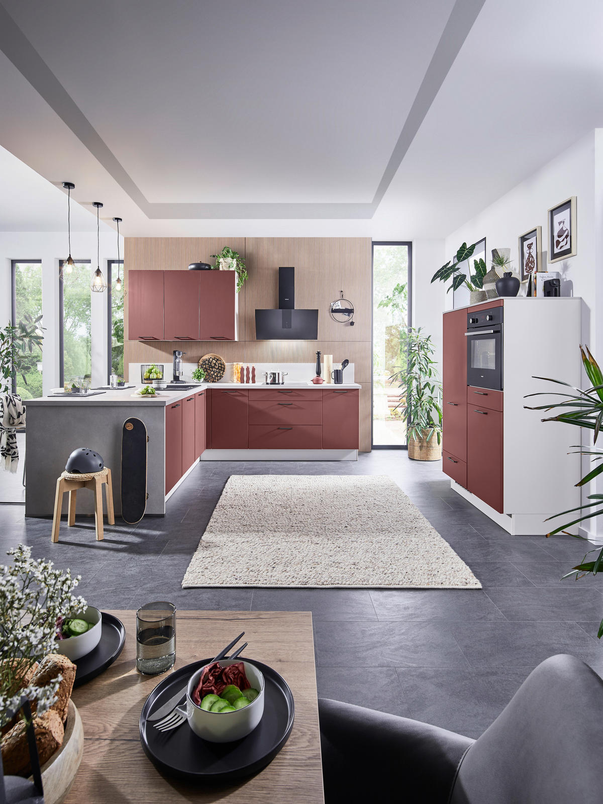 EINBAUKÜCHE   - Rot, Design, Holzwerkstoff - Celina