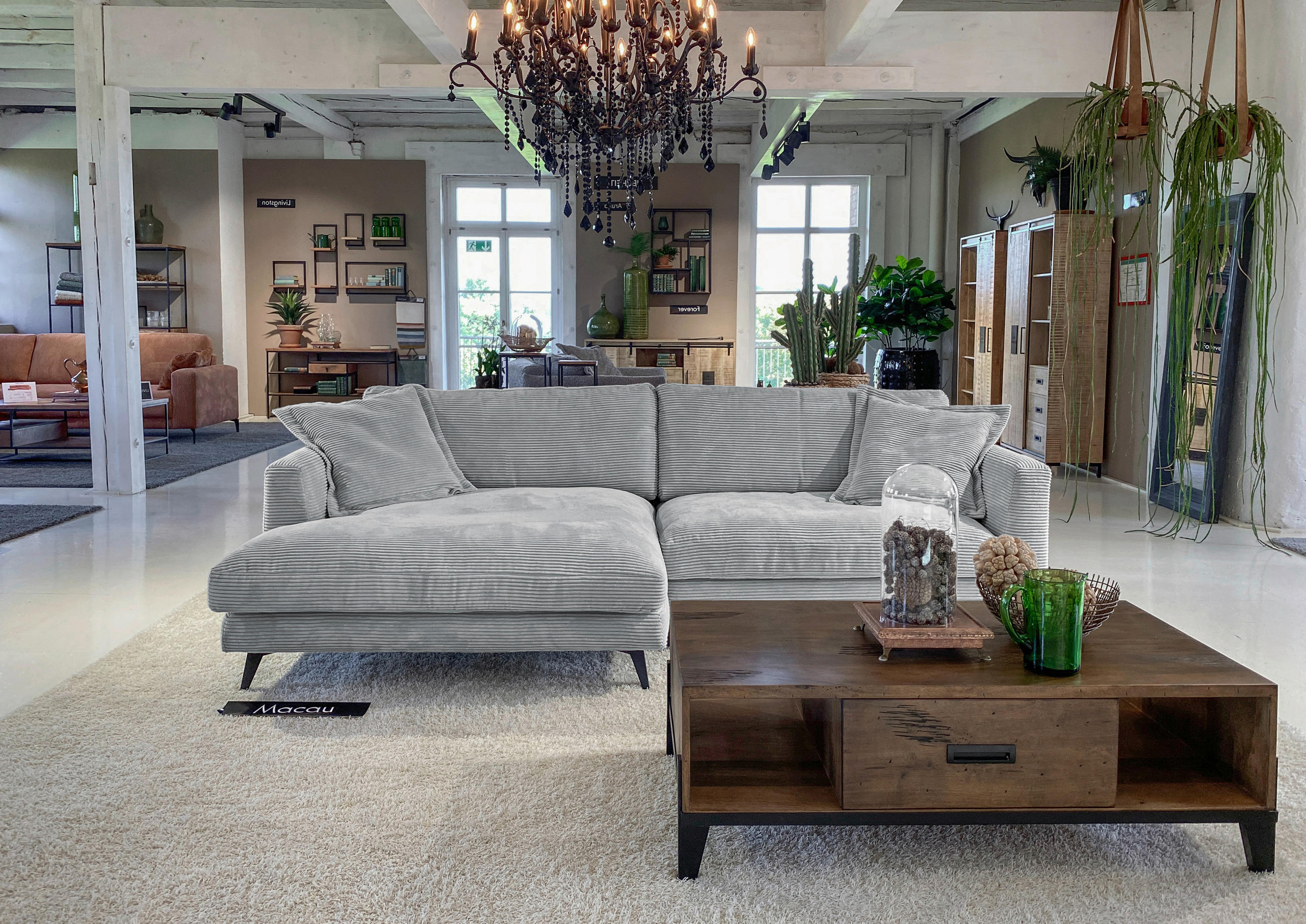 ECKSOFA Hellgrau Cord  - Hellgrau/Schwarz, LIFESTYLE, Textil/Metall (140/270cm) - Landscape