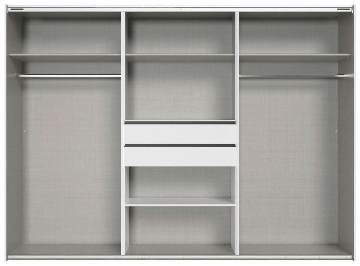 KLEIDERSCHRANK 300/216/65 cm,  in Weiß, 6-türig  - Schwarz/Weiß, Design, Glas/Holzwerkstoff (300/216/65cm) - Stylife