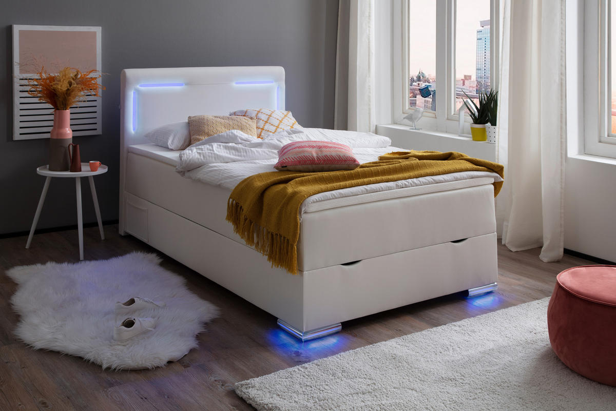BOXSPRINGOVÁ POSTEĽ, 120/200 cm biela - biela/strieborná, Design, textil/plast (120/200cm) - Xora